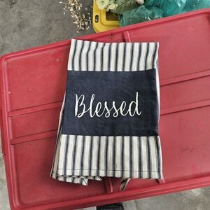 Striped Navy and White 'Blessed' Tapestry